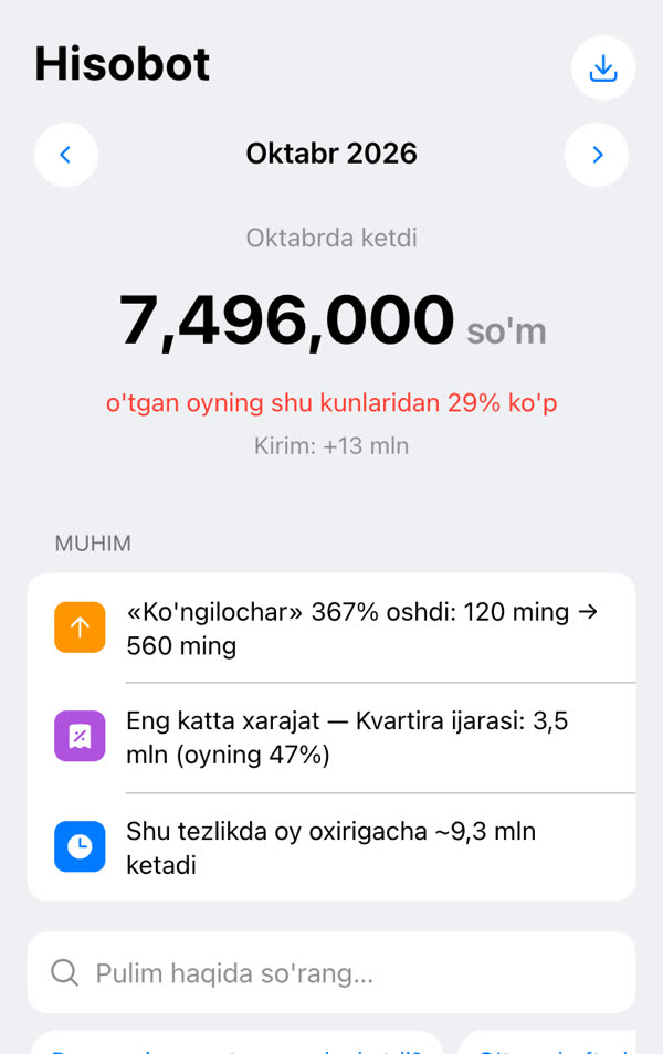 Hisobot: pulim qayerga ketdi?