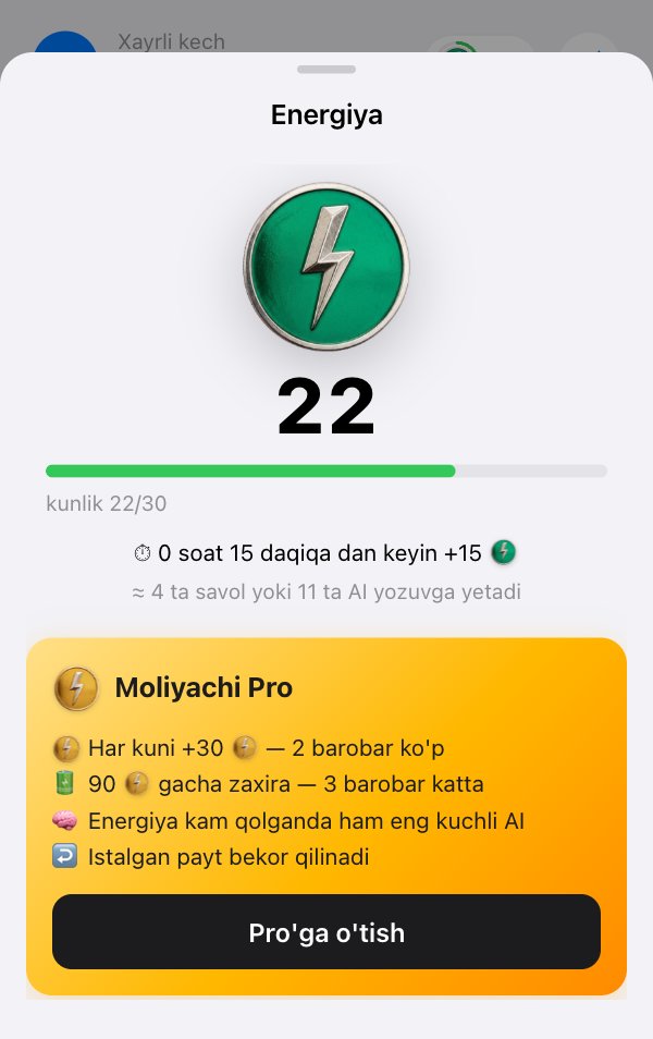 ⚡ Energiya va Moliyachi Pro